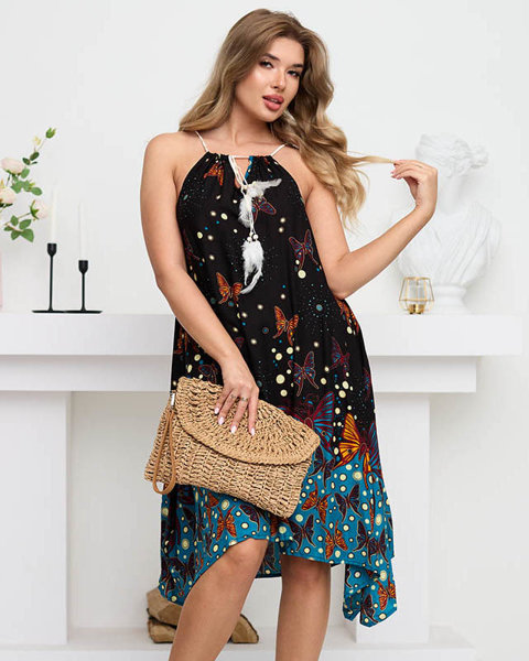 Жіноча чорна літня сукня з метеликами - Одяг