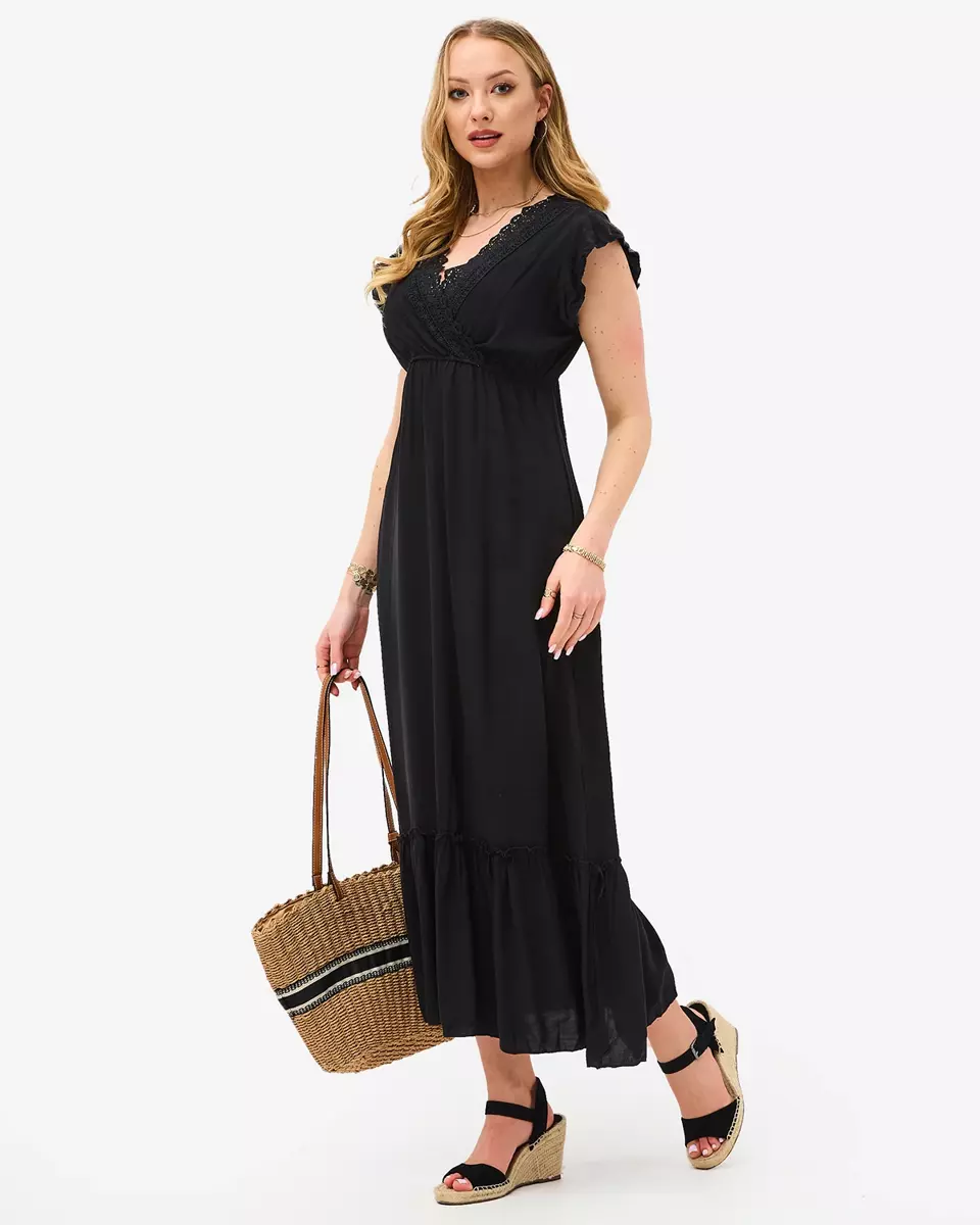 Жіноча довга сукня чорного кольору з мереживом - Одяг
