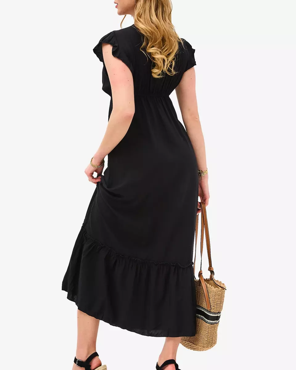 Жіноча довга сукня чорного кольору з мереживом - Одяг
