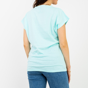 Жіноча футболка м'ятного кольору з принтом та блискітками PLUS SIZE