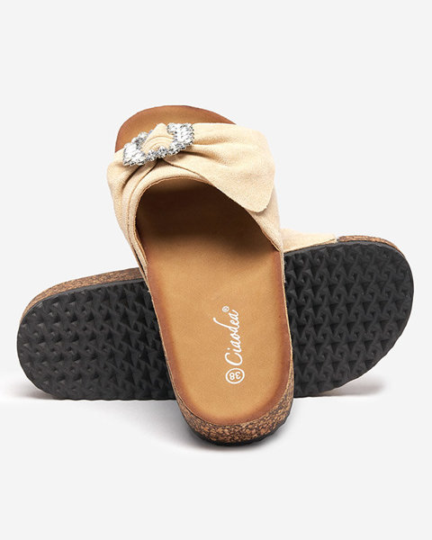 Жіночі бежеві еко-замшеві тапочки з пряжкою Nals - Взуття