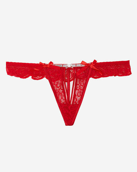 Жіночі червоні мереживні стринги з орнаментом - Білизна