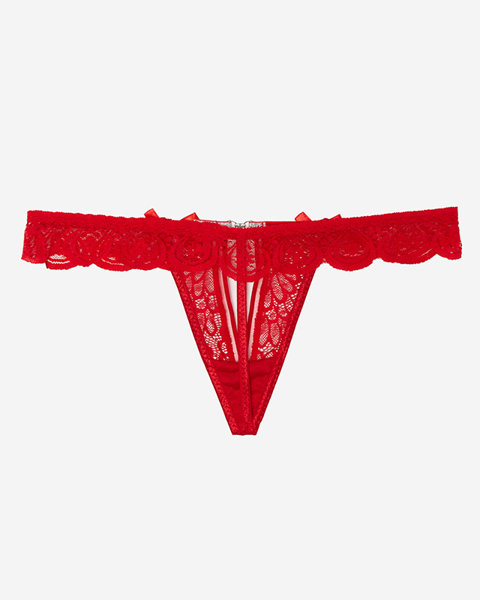 Жіночі червоні мереживні стринги з орнаментом - Білизна