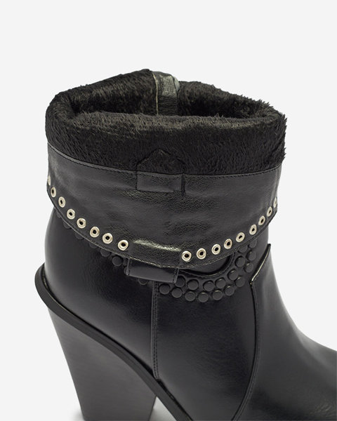 Жіночі чорні ковбойські чоботи на стійці з чорними стразами - Взуття