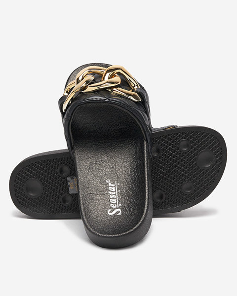 Жіночі чорні стьобані тапочки із золотим ланцюжком Eteris - Взуття