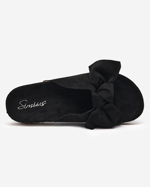 Жіночі еко-замшеві тапочки з бантом чорного кольору Dofro- Footwear