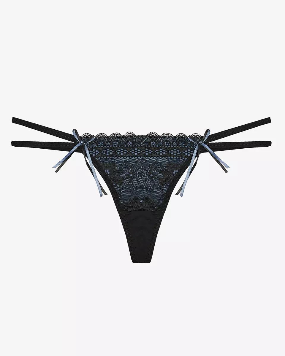 Жіночі кобальтово-чорні стрінги з мереживом і декоративними ремінцями - Нижня білизна