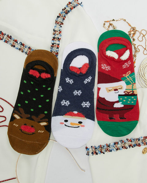 Жіночі різнокольорові шкарпетки з різдвяним принтом 3/уп - Нижня білизна