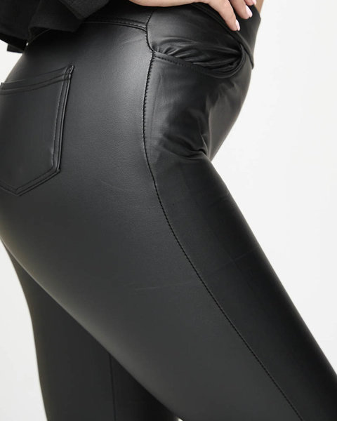 Жіночі штани тегінг з екошкіри чорного кольору - Одяг