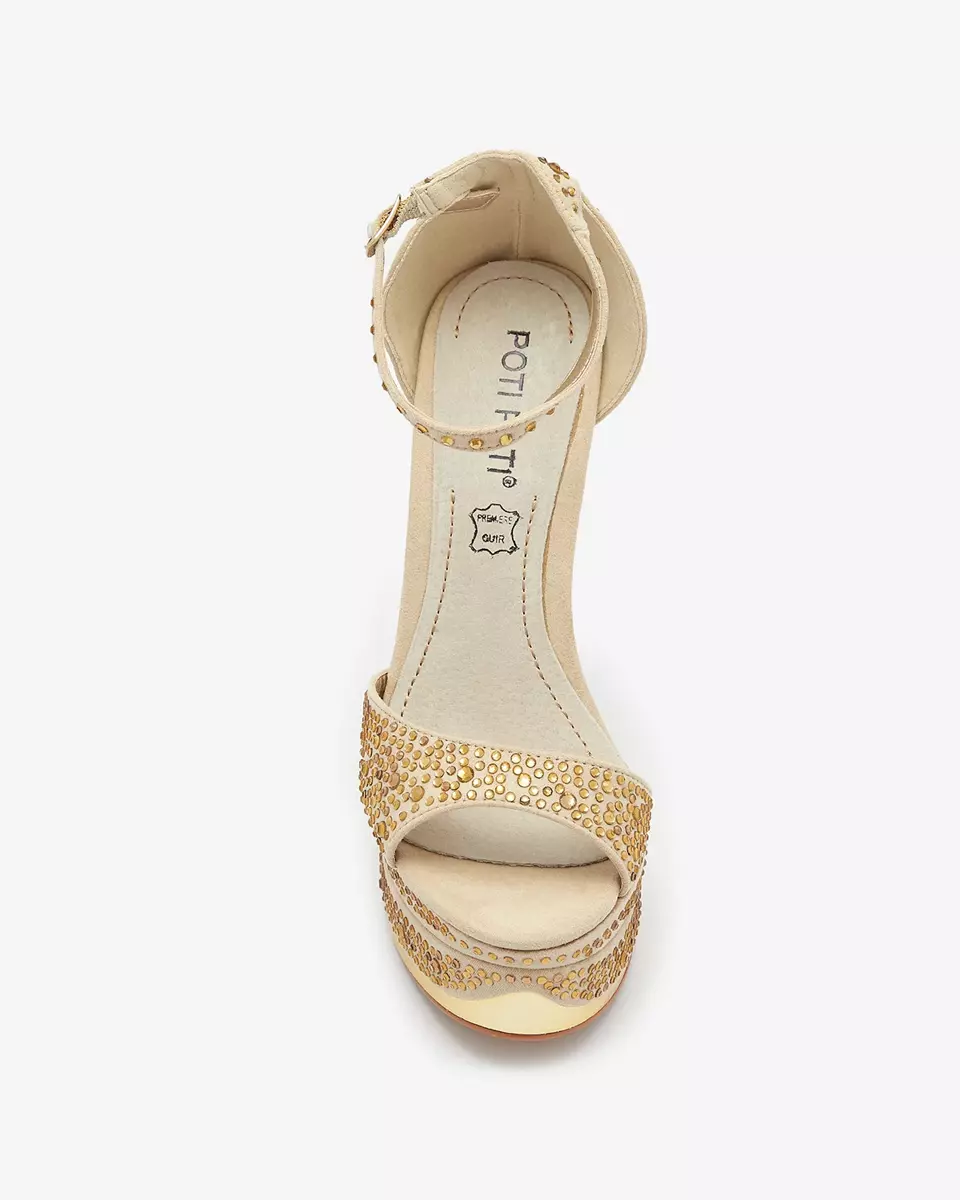 Золоті жіночі туфлі-човники з відкритим носком з цирконами Elenki - Взуття
