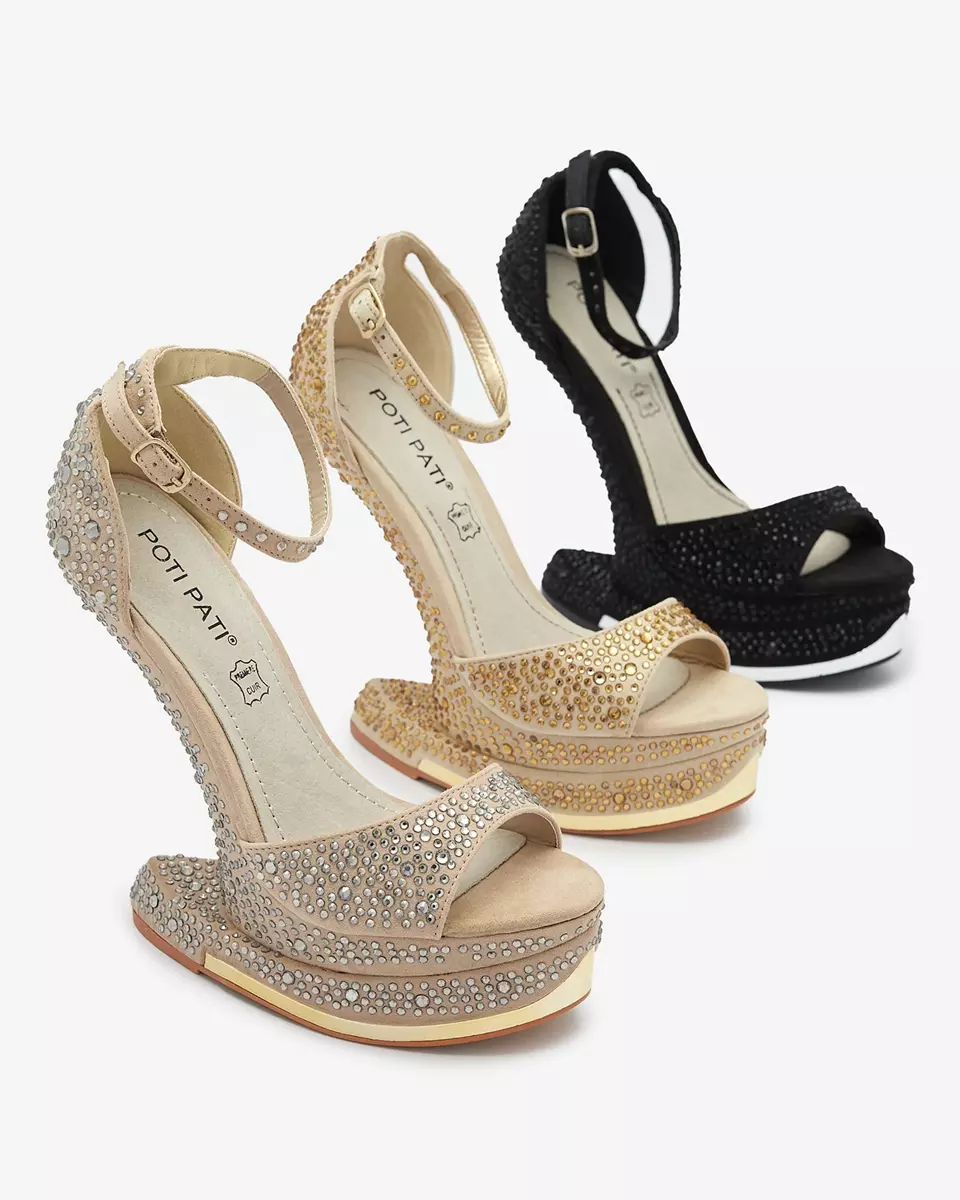 Золоті жіночі туфлі-човники з відкритим носком з цирконами Elenki - Взуття